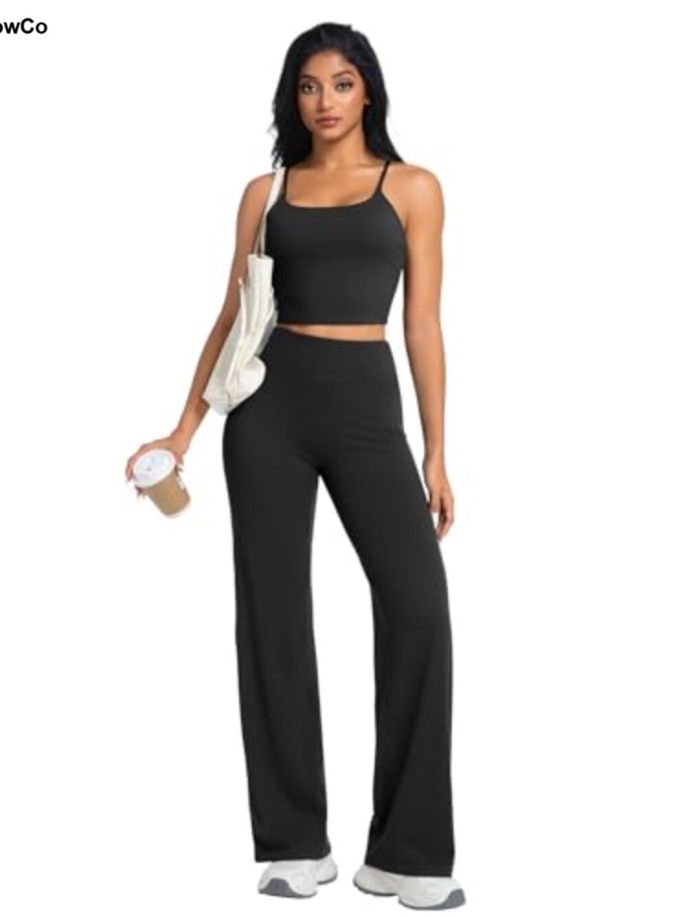 2 Piece Workout Set Padded Tank Top Wide Leg Yoga Pants